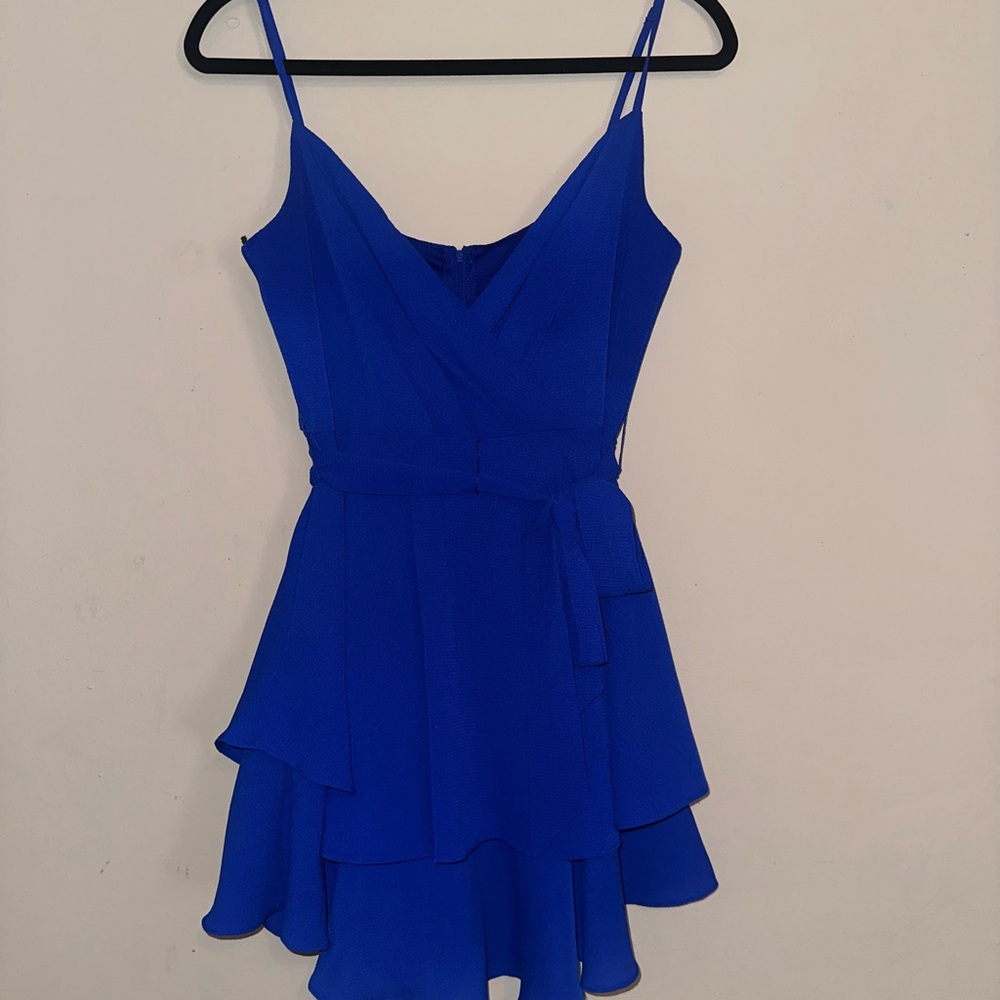 B Darlin Blue sleeveless shirt ruffle mini dress